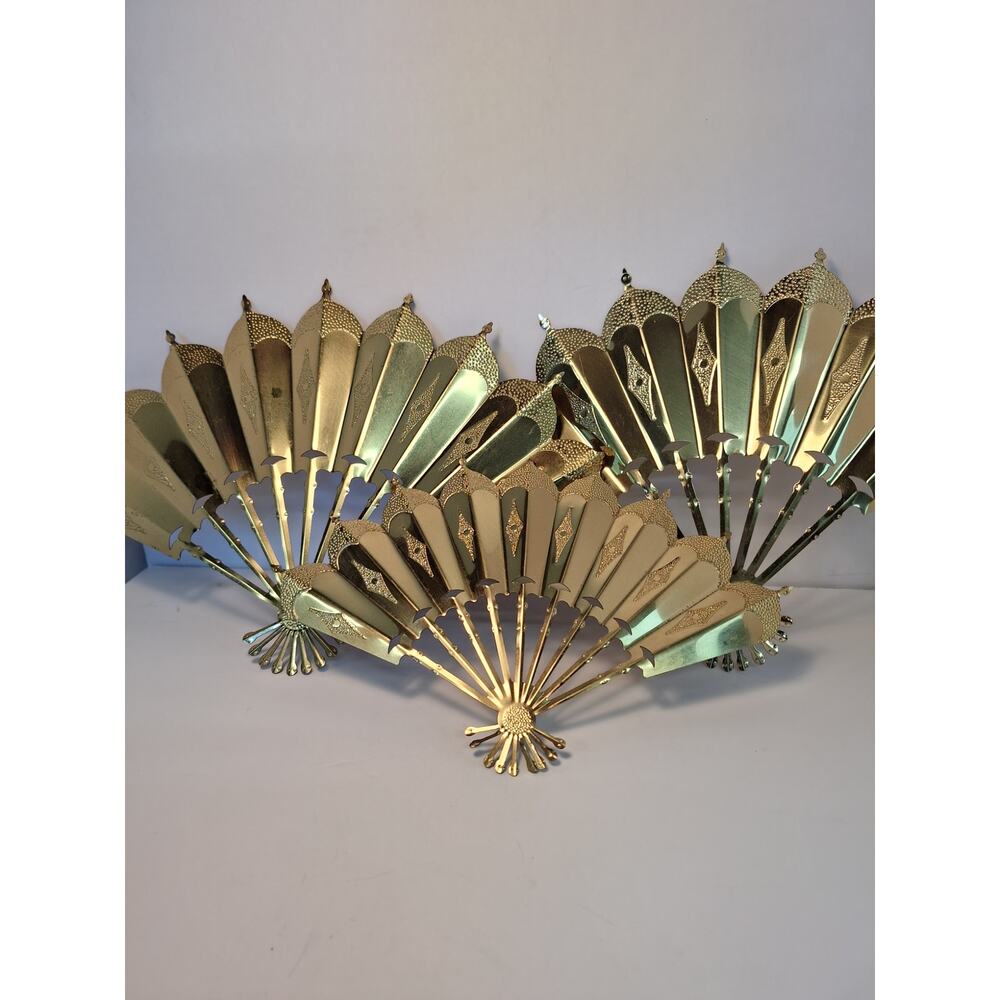 Set of3 Home Interiors Brass Fan Wall Decor .